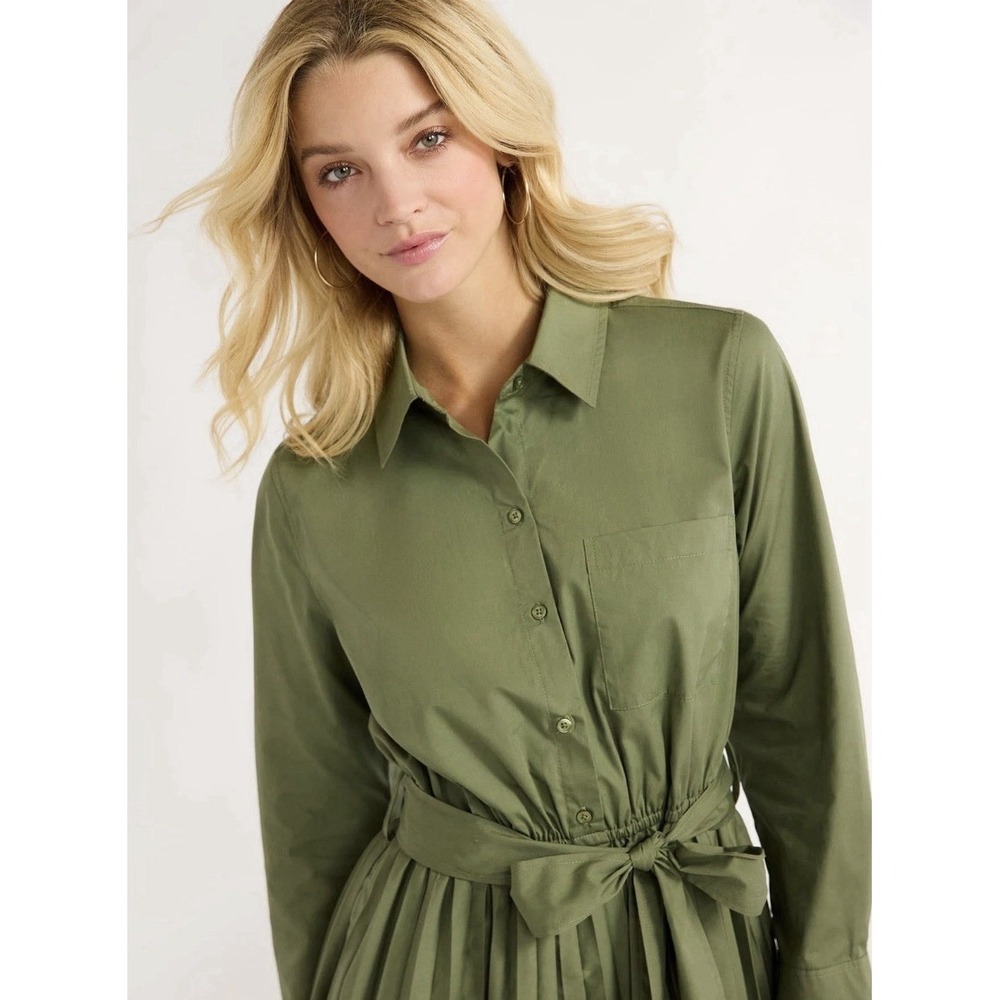 Free Assembly Pleated Shirtdress Olive Green Size XL New with Tags - Picture 5 of 9